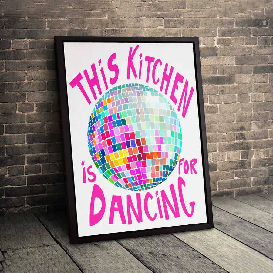 This Kitchen Is For Dancing Canvas Art | Vibrant Disco Ball Wall Decor | Premium 1.25 Inch Gallery Wrap | Fun Retro Kitchen Gift For Her