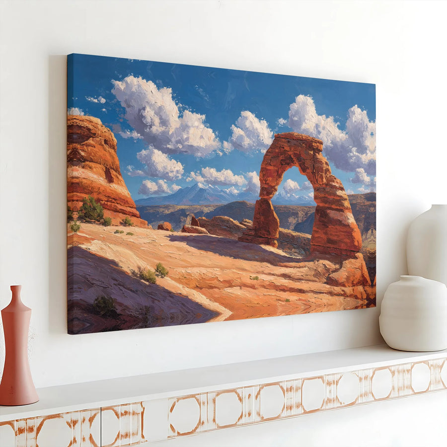 Delicate Arch Canvas Wall Art | Painterly Utah Desert Landscape | Premium Gallery Wrapped Canvas | National Park Art Gift for Home or Office Decor