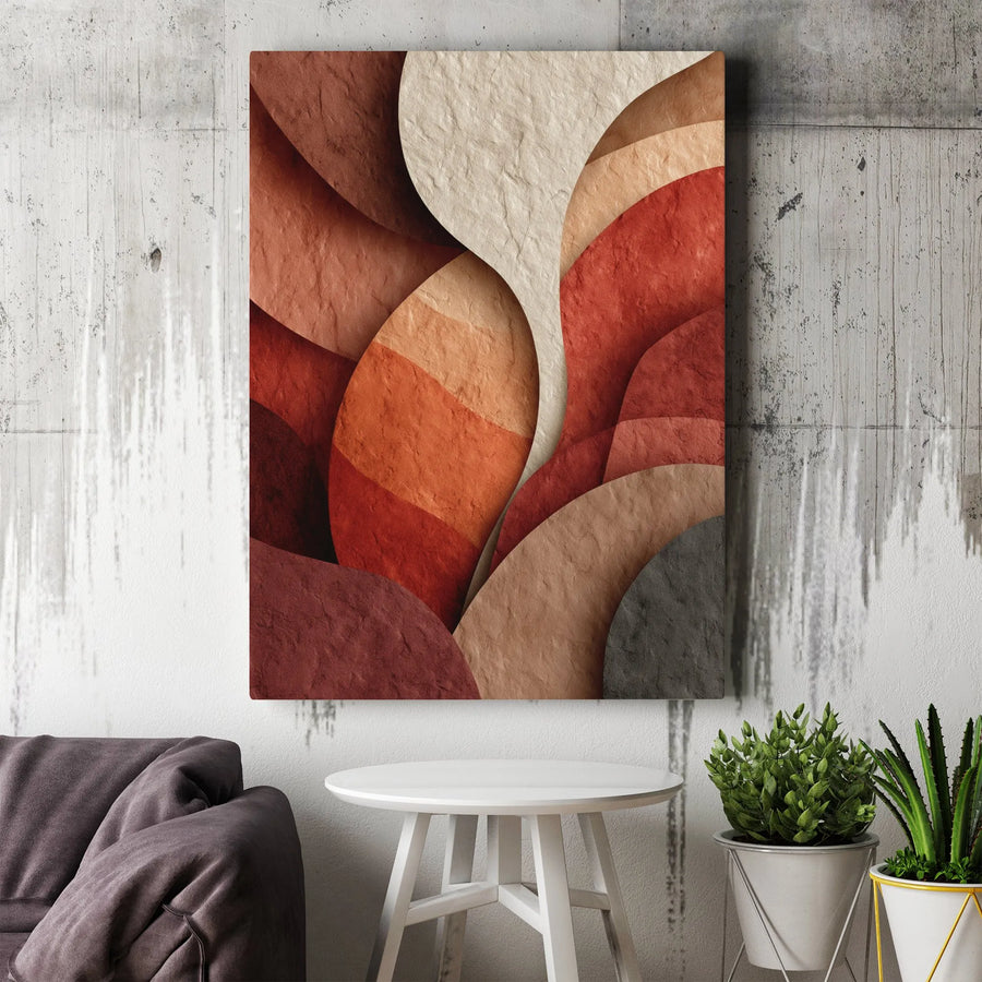 Abstract Earth Tone Waves Vertical Canvas | 3D Visual Layered Waves Graphic | Premium 1.25 Inch Frameless Gallery Wrap | Modern Minimalist Home Decor Gift