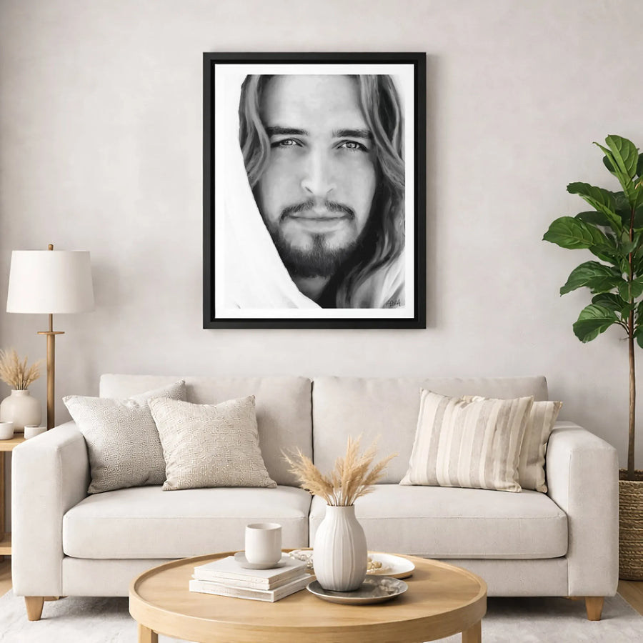 Jesus Christ Portrait Canvas Wall Art | Black and White Religious Decor | Premium Gallery Wrap 1.25" Profile | Christian Home Decor Gift