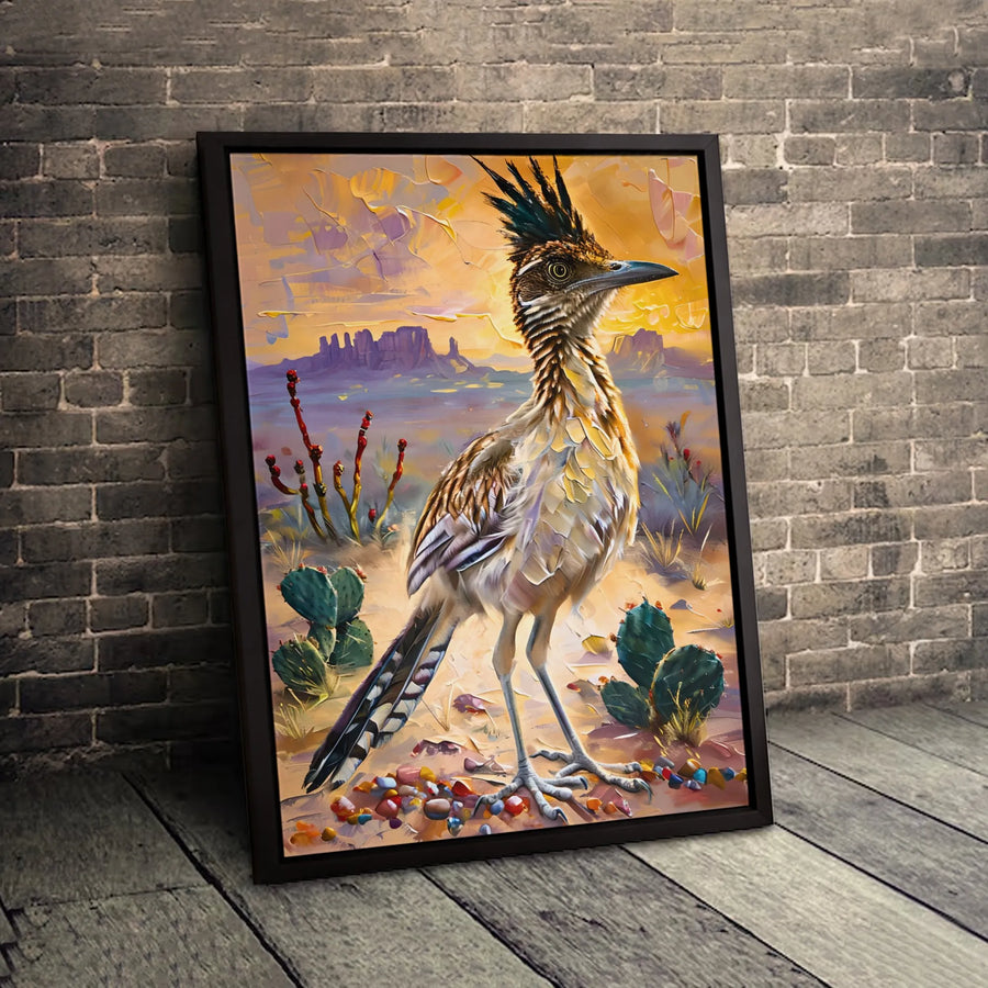 Roadrunner Canvas Wall Art | Impressionist Southwestern Desert Landscape | Premium Gallery-Wrapped Print | Nature Lover Home Decor Gift