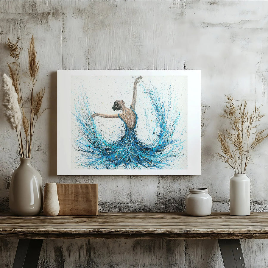 Abstract Ballerina Canvas Print | Blue Splatter Paint Dancer Art | 1.25" Gallery Wrap Premium Canvas | Gift for Dance Lover & Modern Home Decor