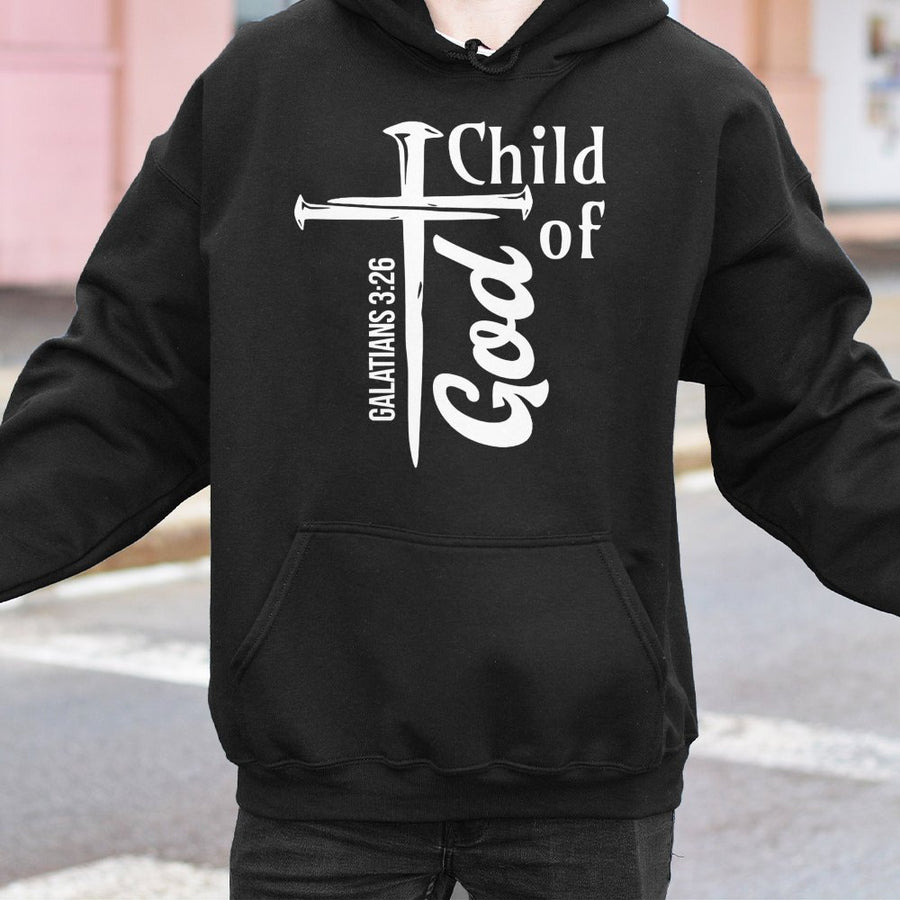 Child of God Hoodie | Galatians 3:26 Scripture Cross Design | Premium Cotton Blend | Faith Based Religious Gift for Men and Women