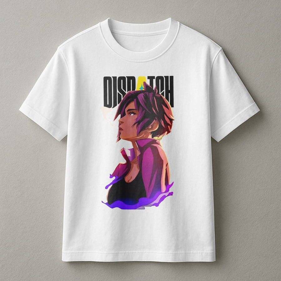 Anime Gamer Graphic T-Shirt | Edgy Cyberpunk Character Dispatch Print | Premium Soft Cotton Unisex Tee | Unique Birthday Gift for Video Game Fans