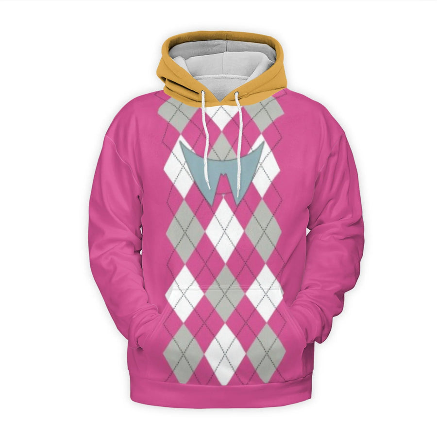 Pink Argyle 3D Hoodie | Gaming Inspired Character Cosplay Sweater | Soft Polyester Brushed Fleece | Unique Gift for Gamers and Fans
