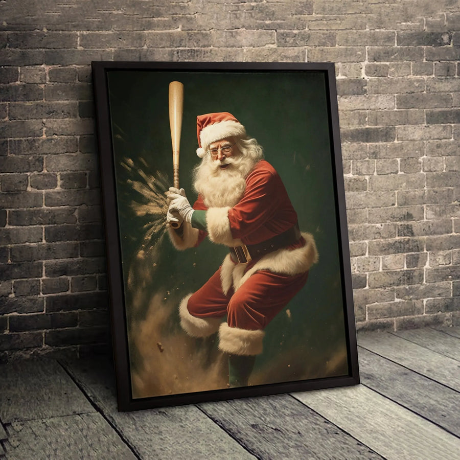 Santa Claus Baseball Canvas Print | Action Sports Holiday Wall Art | Premium Gallery-Quality Decor | Unique Christmas Gift for Sports Fans