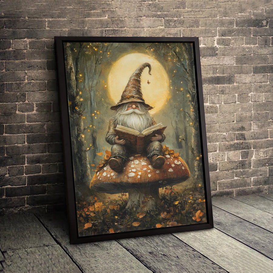 Gnome Reading Book Canvas Art | Enchanted Forest Mushroom Decor | Premium Fade-Resistant Gallery Wrap | Magical Fantasy Gift for Book Lovers