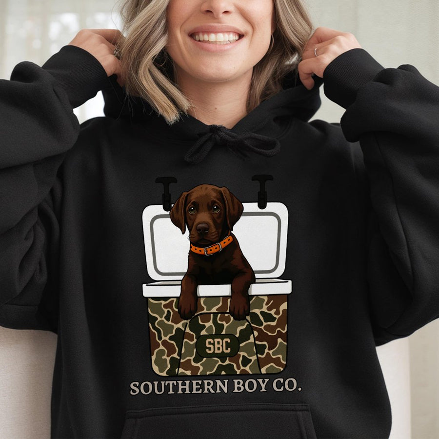 Labrador Retriever Hoodie | Camo Cooler Graphic Design | Premium Cotton Blend | Gift for Dog Lovers and Outdoor Enthusiasts