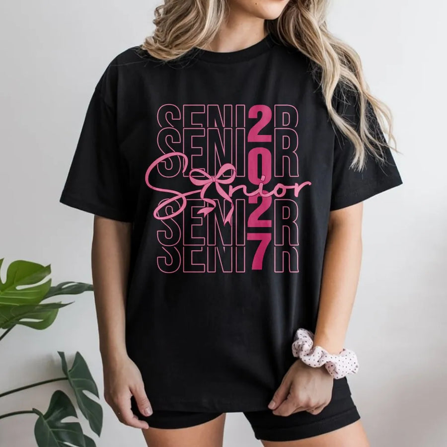 Senior 2027 T-Shirt | Cute Pink Bow Graphic Sweatshirt | Premium Cotton Blend | Class of 2027 Graduation Gift for Her