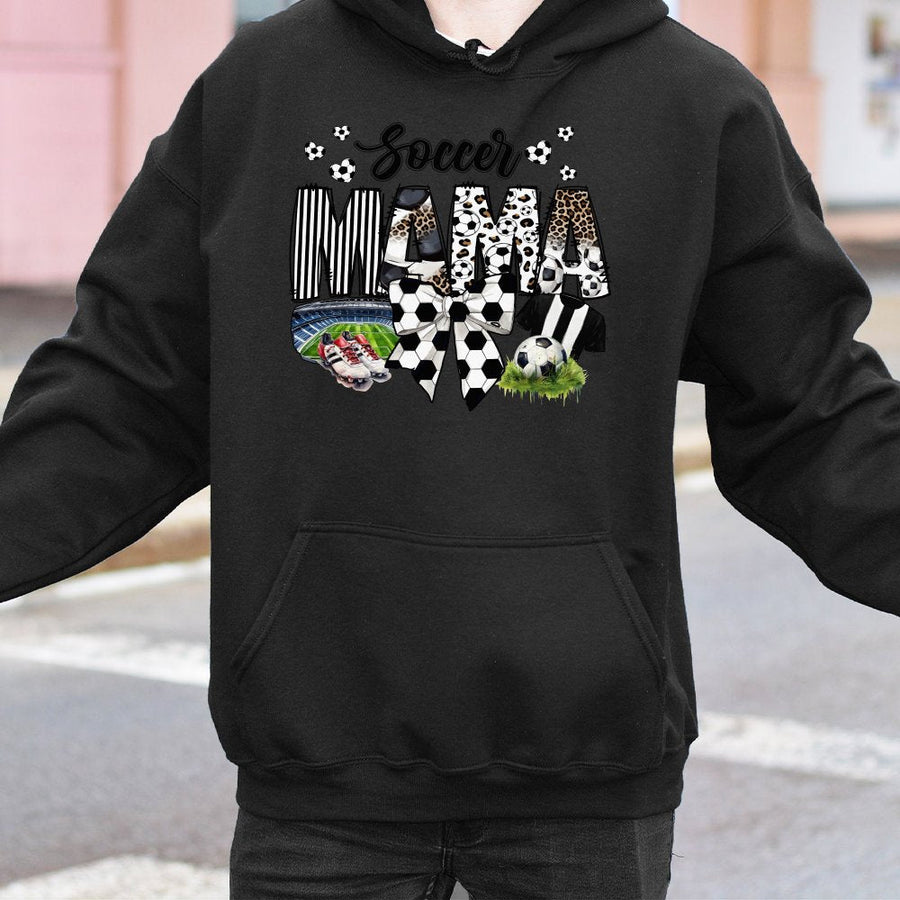 Soccer Mama Hoodie | Leopard Print Bow Graphic | Soft Cotton Blend | Game Day Gift for Soccer Mom