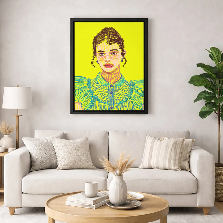 Abstract Woman Portrait Canvas | Vibrant Pop Art Line Drawing | Premium Gallery Wrapped Decor | Modern Artistic Wall Art Gift