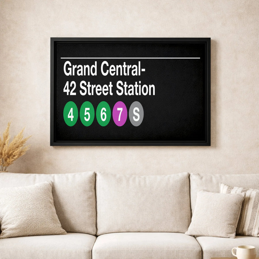 NYC Subway Sign Canvas Print | Grand Central 42 Street Station Wall Art | Premium Gallery Wrapped Decor | Modern New York City Home Gift