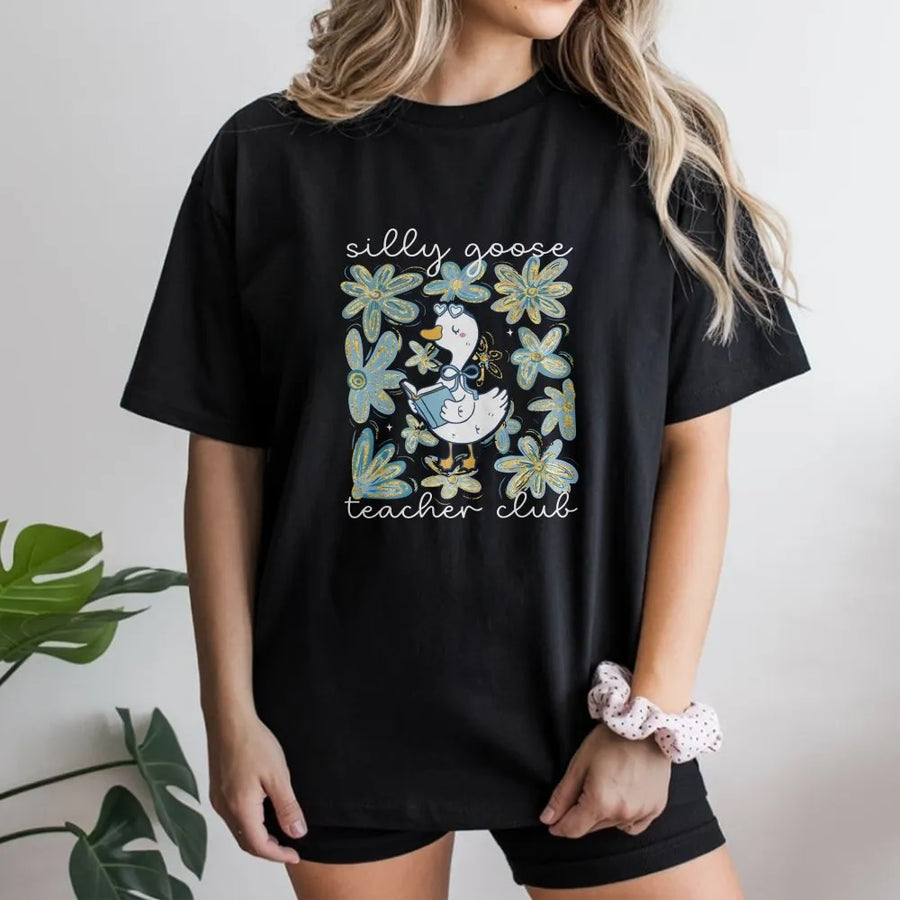 Silly Goose Teacher Club Shirt | Floral Goose Comfort Colors Tee | Premium Cotton | Gift for New Elementary School Teacher