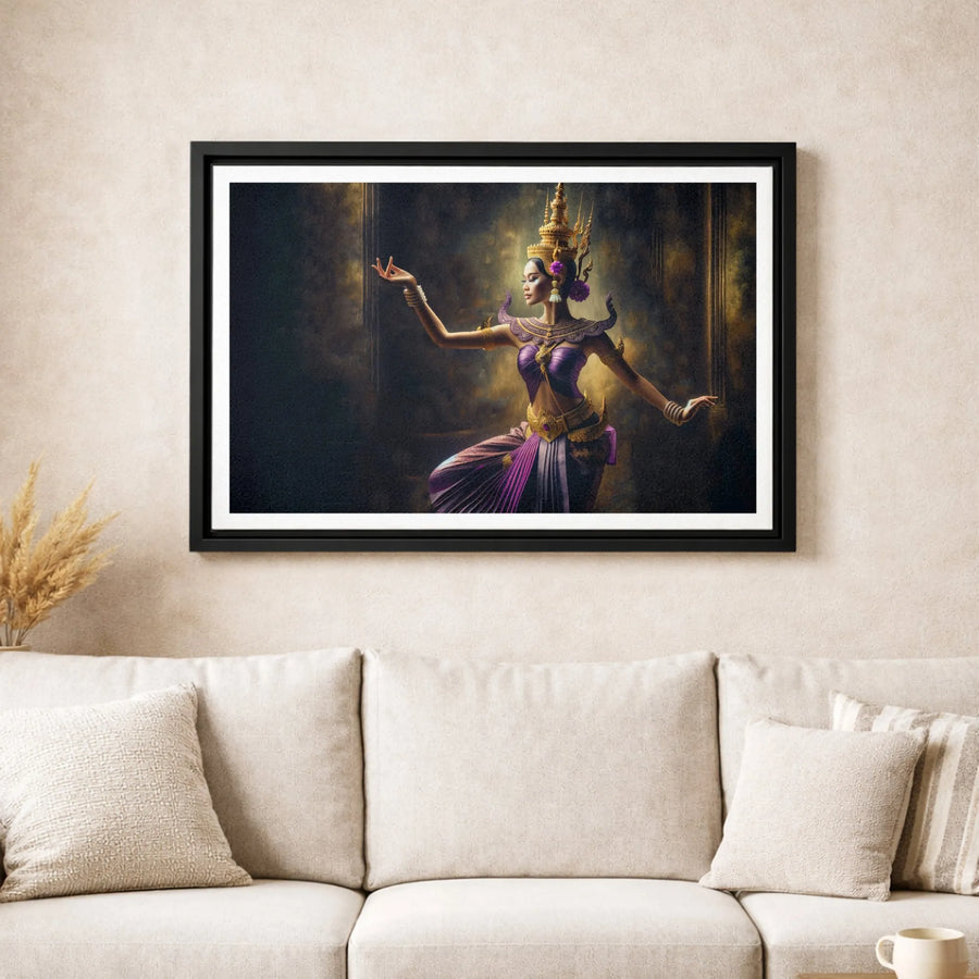 Cambodian Apsara Dancer Wall Art | Elegant Gold And Purple Traditional Portrait | Gallery Quality 1.25 Inch Thick Canvas | Cultural Home Decor Gift