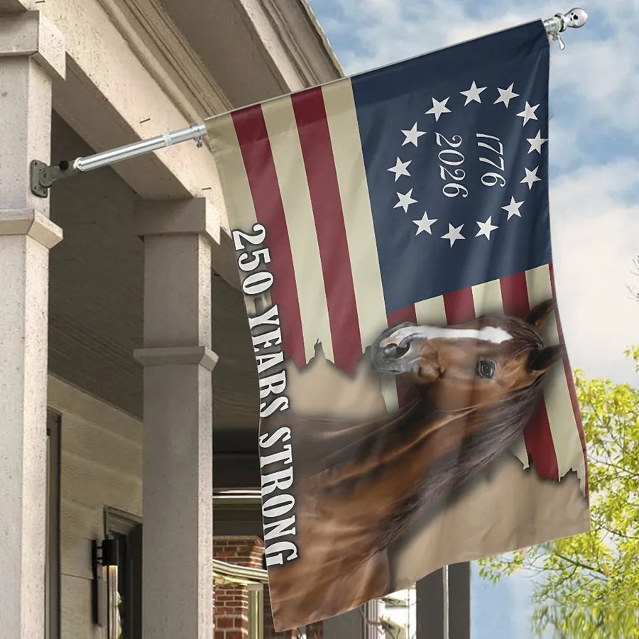 USA 250th Anniversary Flag | Vintage Horse & Betsy Ross Design | Double Sided Polyester | Patriotic Home Decor Gift