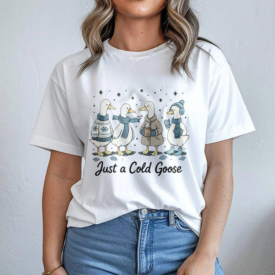 Cold Goose T-Shirt | Funny Winter Animal Graphic Tee | Premium 100% Cotton Shirt | Cozy Gift for Bird Lovers and Animal Enthusiasts