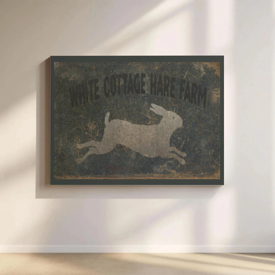 Vintage Rabbit Sign Canvas Wall Art | White Cottage Hare Farm Print | Premium Gallery Wrapped Canvas | Rustic Country Home Decor Gift