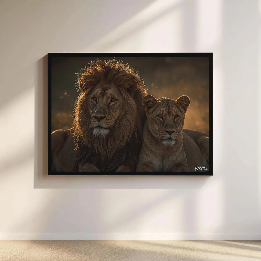Lion and Lioness Canvas Wall Art | Majestic Wildlife Photography Portrait | Premium Gallery Wrapped Canvas | Large Living Room Decor Gift for Animal Lovers