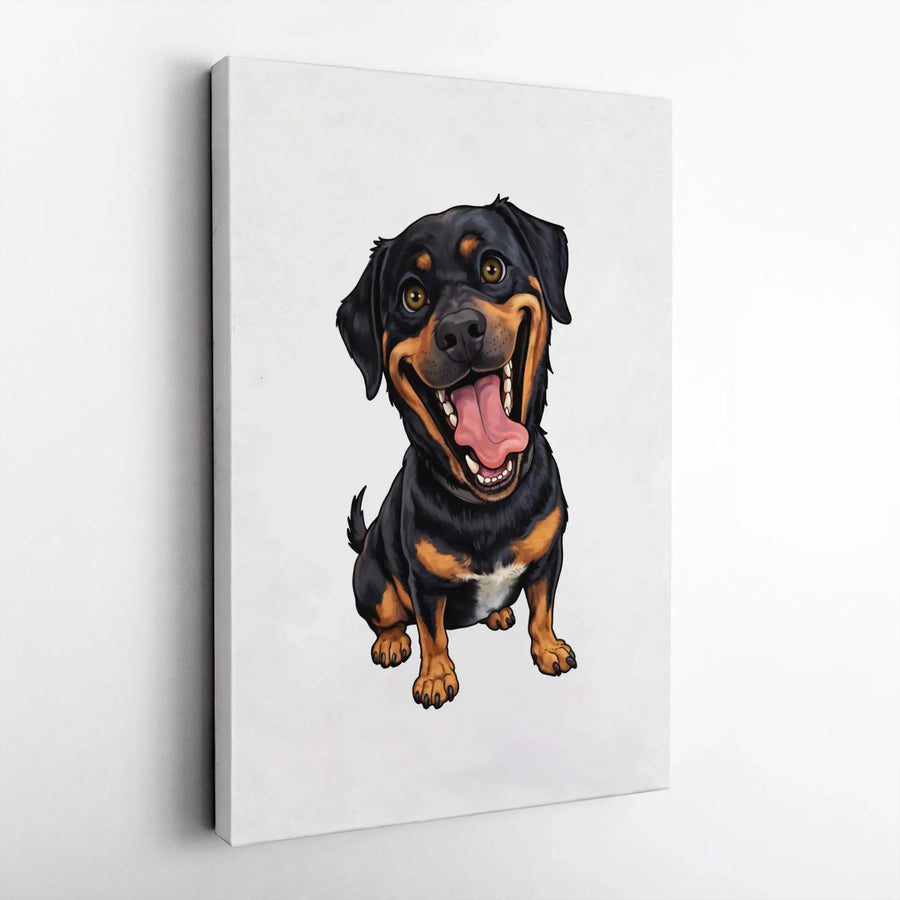 Rottweiler Wall Art Canvas | Happy Smiling Cartoon Dog Portrait | Premium 1.25-Inch Gallery Wrap | Cute Pet Decor Gift for Dog Lovers