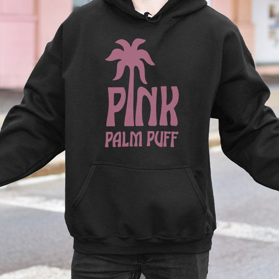 Pink Palm Puff Graphic Hoodie | Tropical Palm Tree Aesthetic Design | Premium Cotton-Poly Blend | Cozy Unisex Streetwear Gift for Her