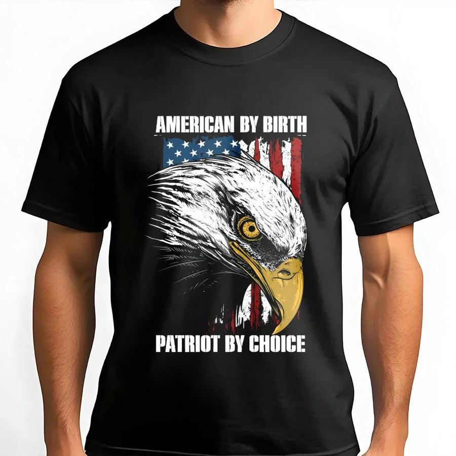 Patriotic Eagle T-Shirt | American by Birth Patriot by Choice | USA Flag Crewneck | Gift for Veteran