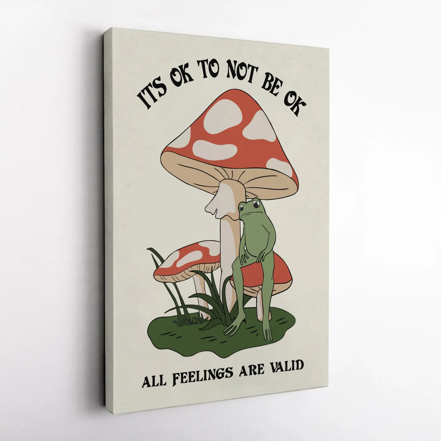 Mental Health Wall Art | Frog on Mushroom Quote Print | Premium 1.25" Gallery Canvas | Aesthetic Bedroom Decor Gift