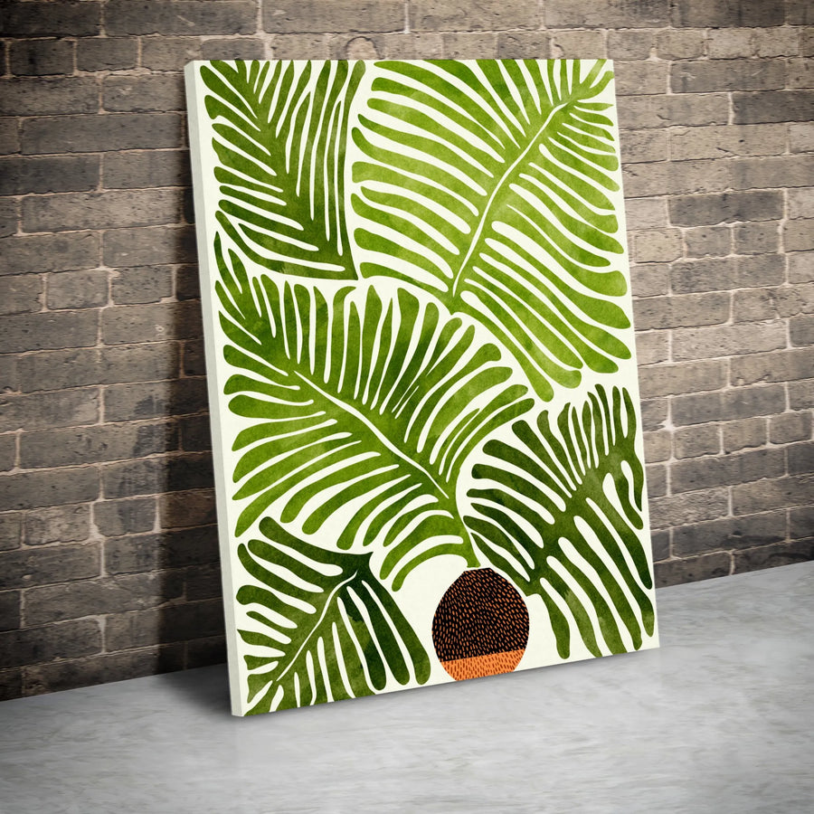 Botanical Fern Print Vertical Canvas | Modern Tropical Leaf Illustration | Premium Gallery Wrapped Wall Art | Minimalist Home Decor Gift