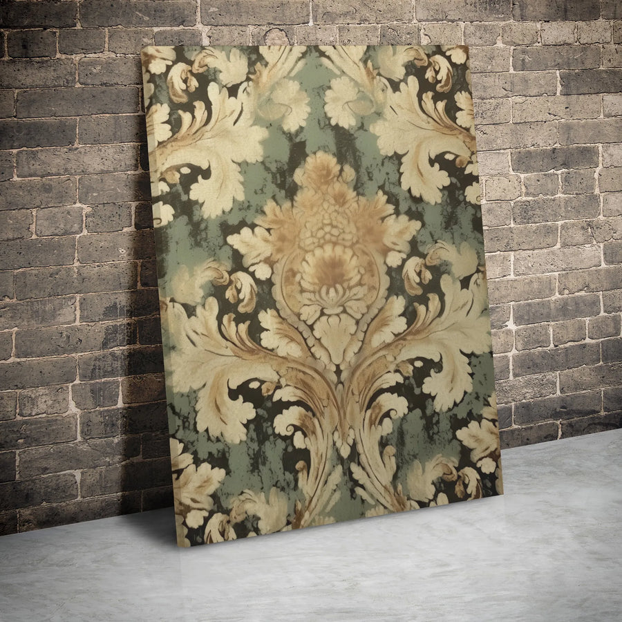 Vintage Baroque Damask Canvas Wall Art | Distressed Floral Pattern Print | Gallery-Wrapped Premium Decor | Elegant Home & Office Gift