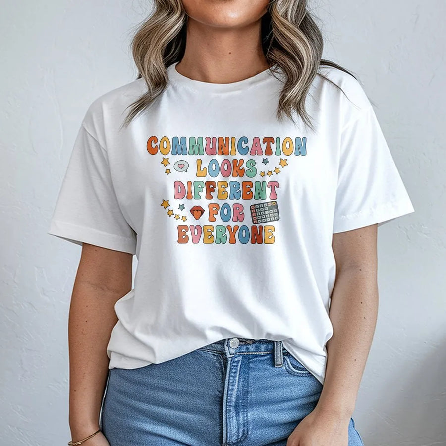 Neurodiversity T-Shirt | Communication Looks Different For Everyone | Premium Cotton Blend | Gift for SLP Special Ed Teacher Autism Advocate