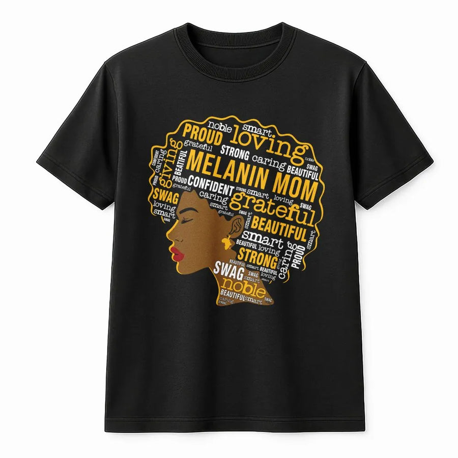 Melanin Mom Afro Art T-Shirt | Empowering Black Mother Typography Design | Premium Soft Cotton Tee | Meaningful Birthday Gift for Mom