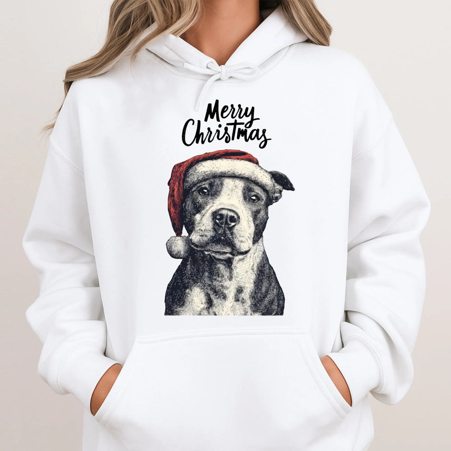 Pitbull Christmas Hoodie | Festive Santa Hat Dog Graphic | Premium Cotton Blend | Funny Holiday Sweatshirt Gift for Dog Lovers