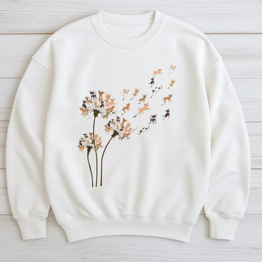 Chihuahua Dandelion Sweatshirt | Artistic Dog Flower Graphic Print | Soft Cotton Blend | Unique Gift for Dog Lovers and Chihuahua Owners