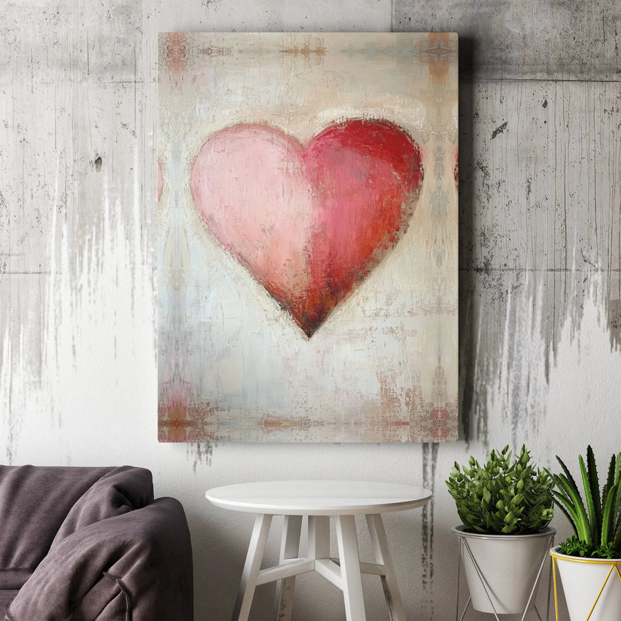 Abstract Heart Wall Art | Textured Red and Pink Modern Canvas | 1.25-Inch Gallery Wrap | Romantic Home Decor Gift for Her