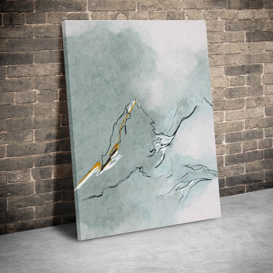 Minimalist Mountain Canvas Print | Abstract Peak Line Art with Gold Accent | Premium Thick Gallery Wrap | Modern Nordic Wall Decor Gift