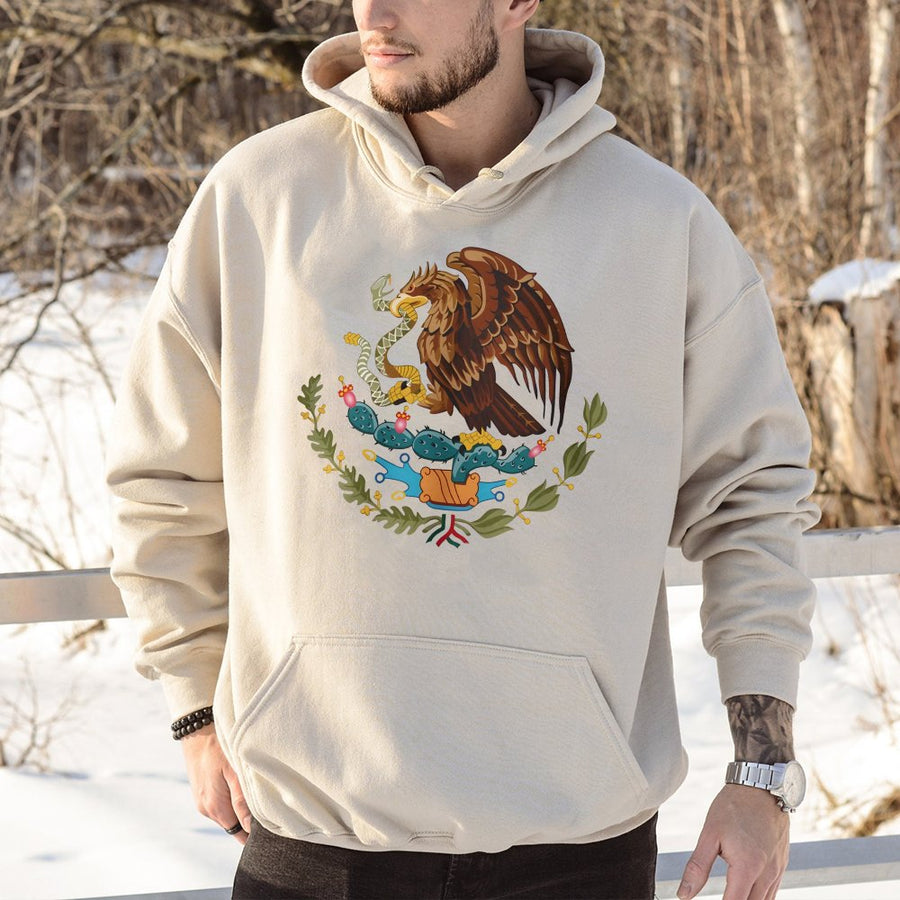 Mexico Eagle Hoodie | Mexican Coat of Arms Emblem Graphic | Premium Cotton Blend | Unisex Heritage Gift for Proud Mexicans