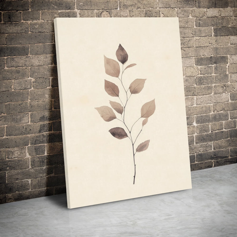 Minimalist Botanical Leaf Canvas Wall Art | Earth Tone Neutral Line Drawing | Premium 1.25 inch Gallery Wrap | Modern Home Decor Gift