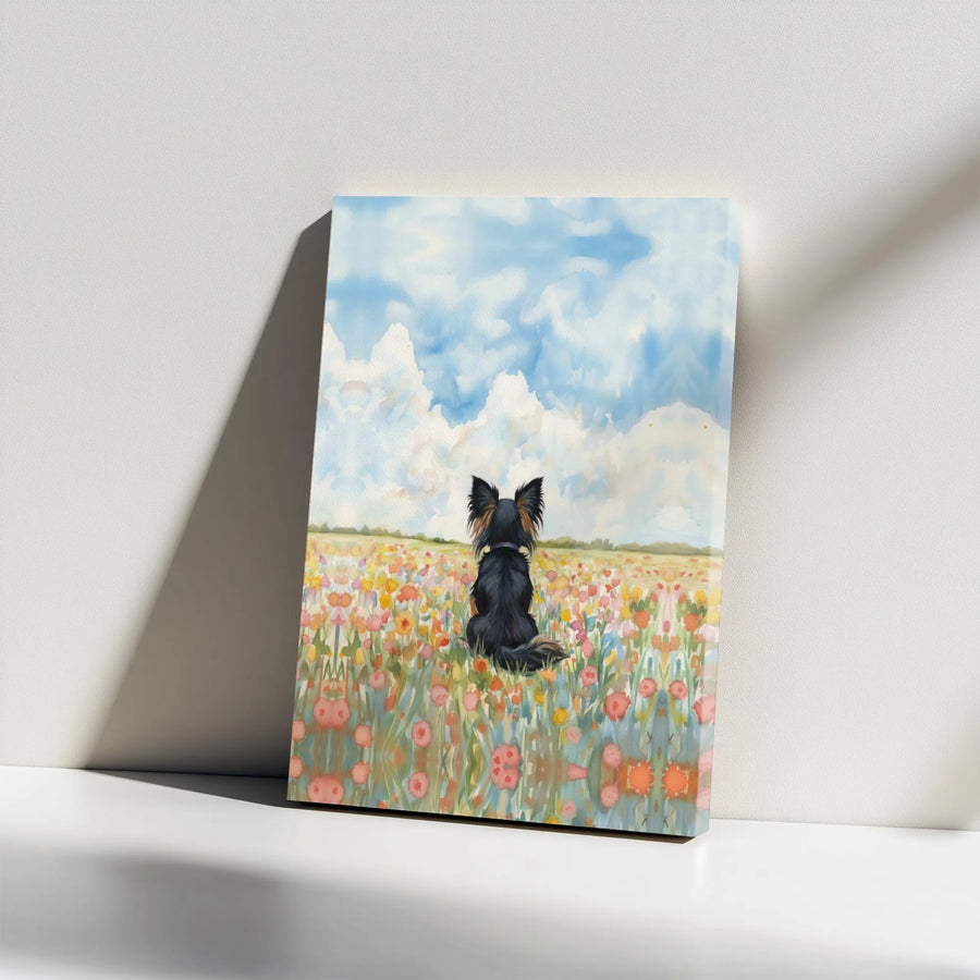 Yorkshire Terrier Canvas Wall Art | Watercolor Wildflower Field Portrait | Premium Gallery Wrap Decor | Dog Lover Gift for Home Office