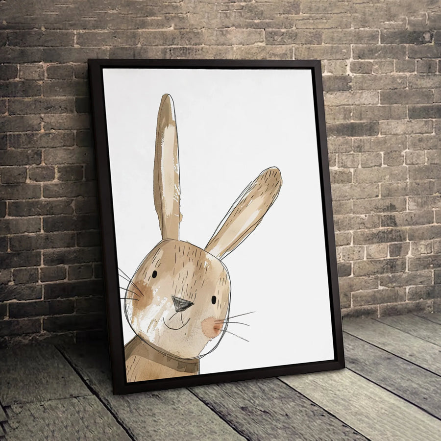 Cute Brown Bunny Rabbit Wall Art | Watercolor Sketch Animal Portrait | Premium Gallery-Wrapped Canvas | Nursery Decor Gift for Kids