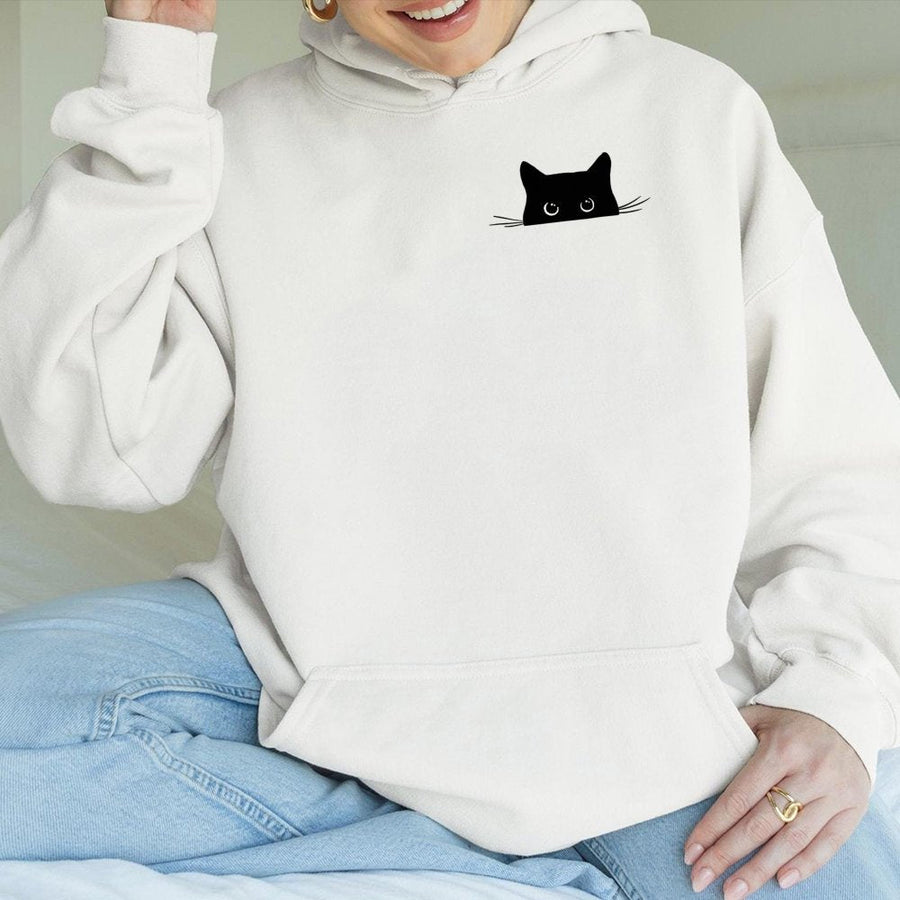 Peeking Cat Hoodie | Cute Minimalist Kitten Pocket Design | Premium Cotton Blend | Funny Gift for Cat Lovers & Pet Owners Unisex Sweatshirt