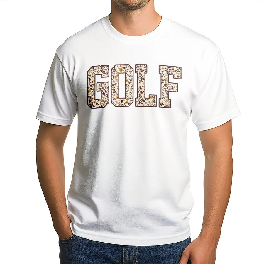 Floral Golf T-Shirt | Vintage Botanical Print Collegiate Style | Soft Cotton Graphic Tee | Cute Gift for Golfer Mom & Wife
