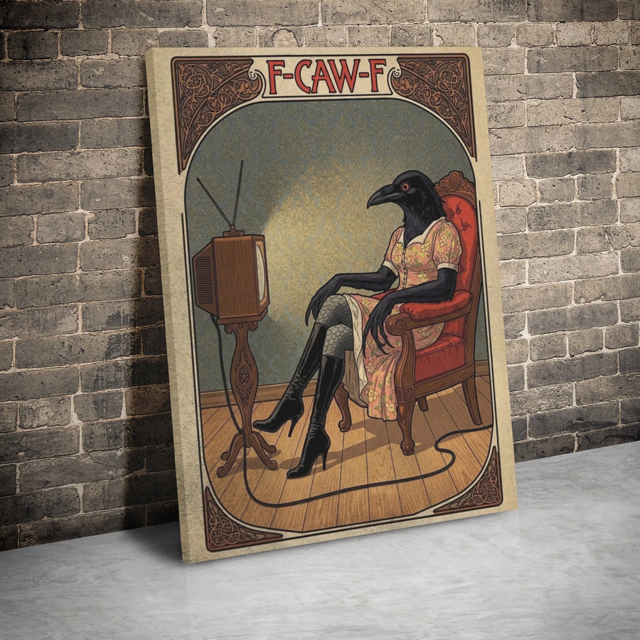 Crow Woman Wall Art | F-Caw-F Surreal Bird Print | Premium Gallery Wrap Canvas | Unique Home Decor Gift for Bird Lovers