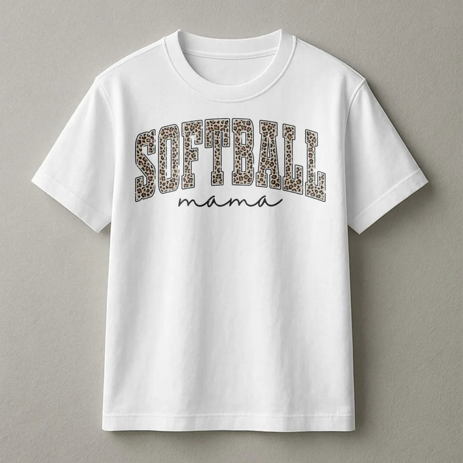 Softball Mama T-Shirt | Leopard Print Athletic Graphic | Premium Cotton Unisex Tee | Gift for Softball Mom Fan
