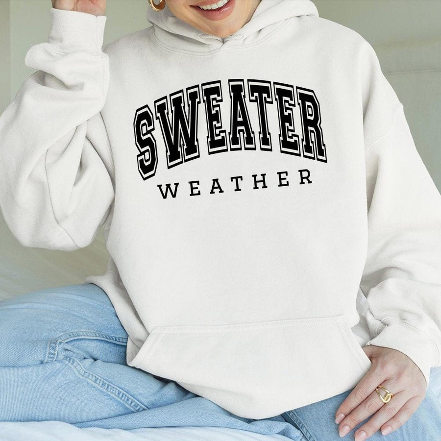Sweater Weather Hoodie | Retro Collegiate Varsity Graphic | Premium Cotton Blend | Cozy Fall Apparel Gift for Her and Him