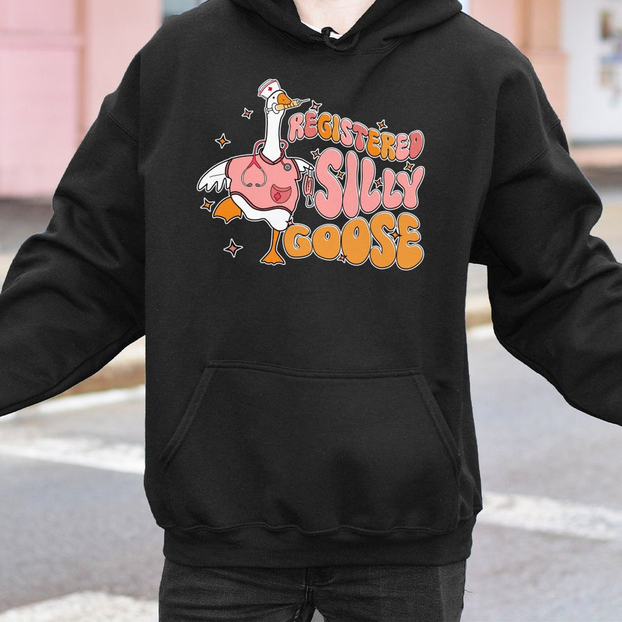 Registered Silly Goose Hoodie | Funny Nurse Retro Design | Premium Cotton-Blend Sweatshirt | Nursing Student Gift & RN Appreciation