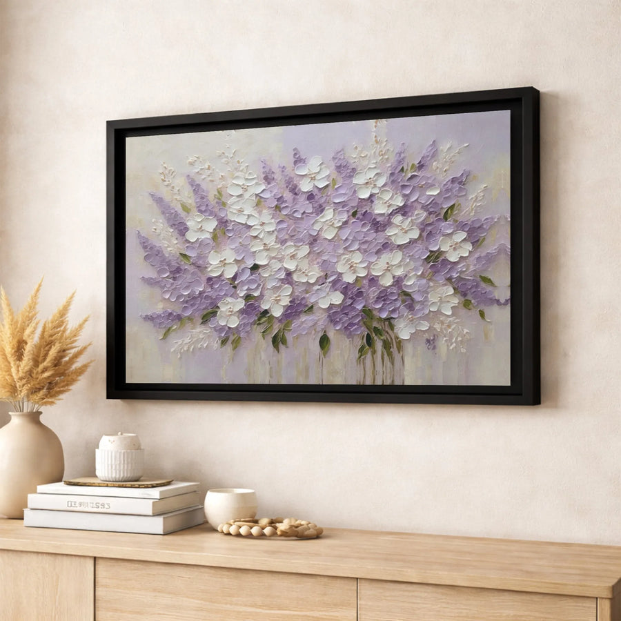 Purple Floral Canvas Wall Art | Textured Impasto Flower Painting | Gallery-Quality Fade-Resistant Print | Elegant Botanical Home Decor Gift