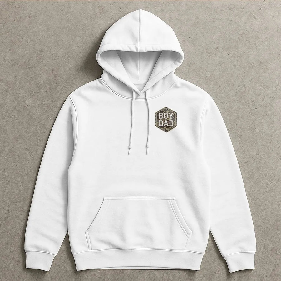 Boy Dad Hoodie | Camo Print Hexagon Graphic | Premium Cotton Tee | Father's Day Gift for Husband