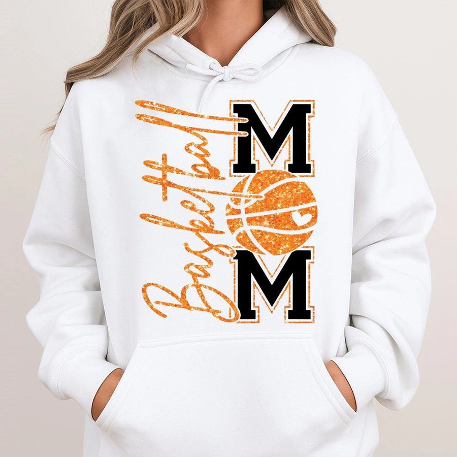 Basketball Mom Hoodie | Glitter Basketball Graphic Print | Soft Premium Fleece Blend | Perfect Gift for Basketball Team Supporters and Sports Mamas