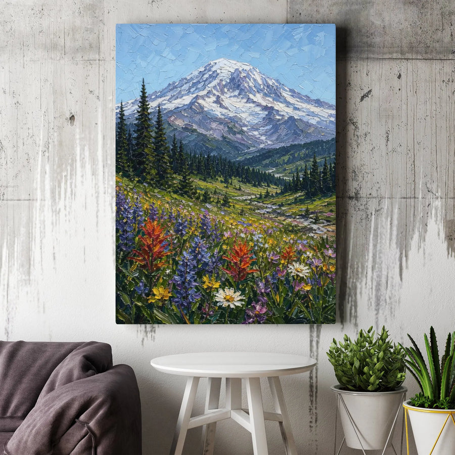 Mountain Wildflower Canvas Print | Textured Impasto Style Painting | Premium Thick Canvas | Living Room Wall Decor Gift