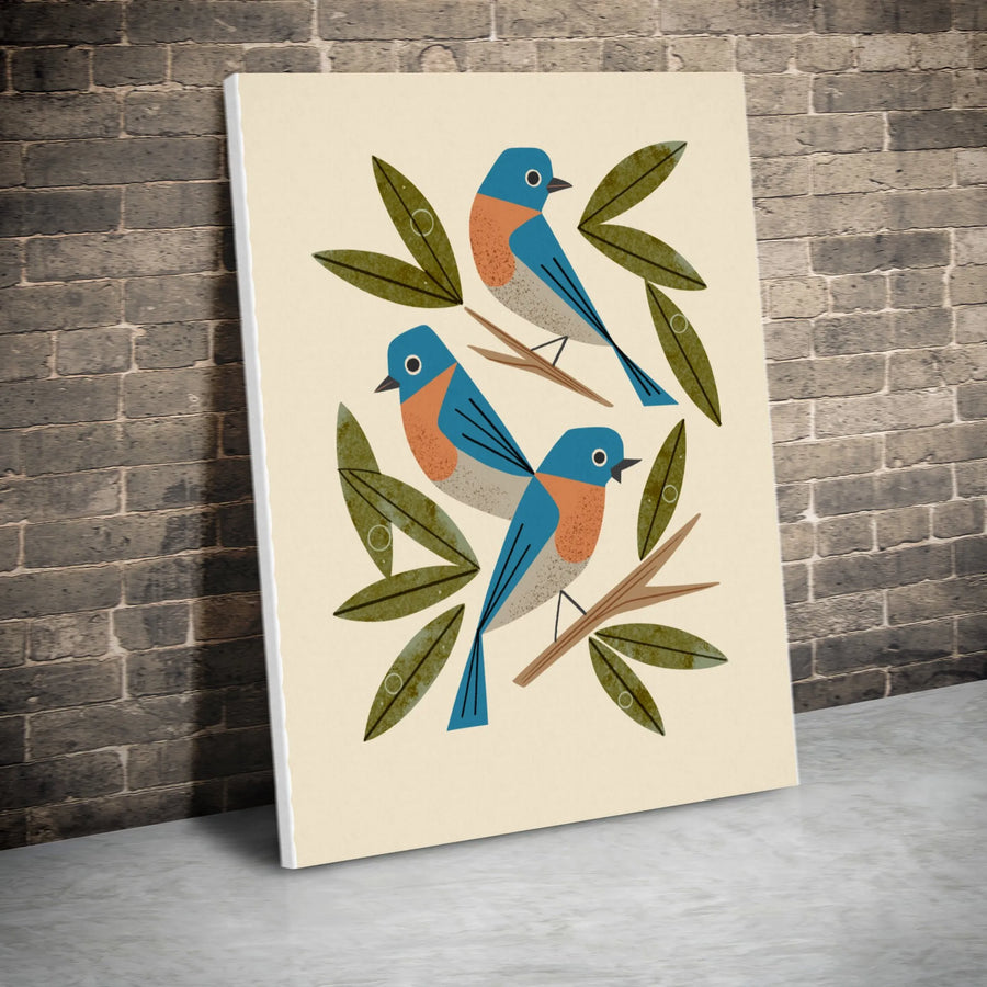 Bluebird Canvas Wall Art | Mid-Century Modern Bird Illustration | Premium Fade-Resistant Print | Gift for Nature Lover, Living Room Decor