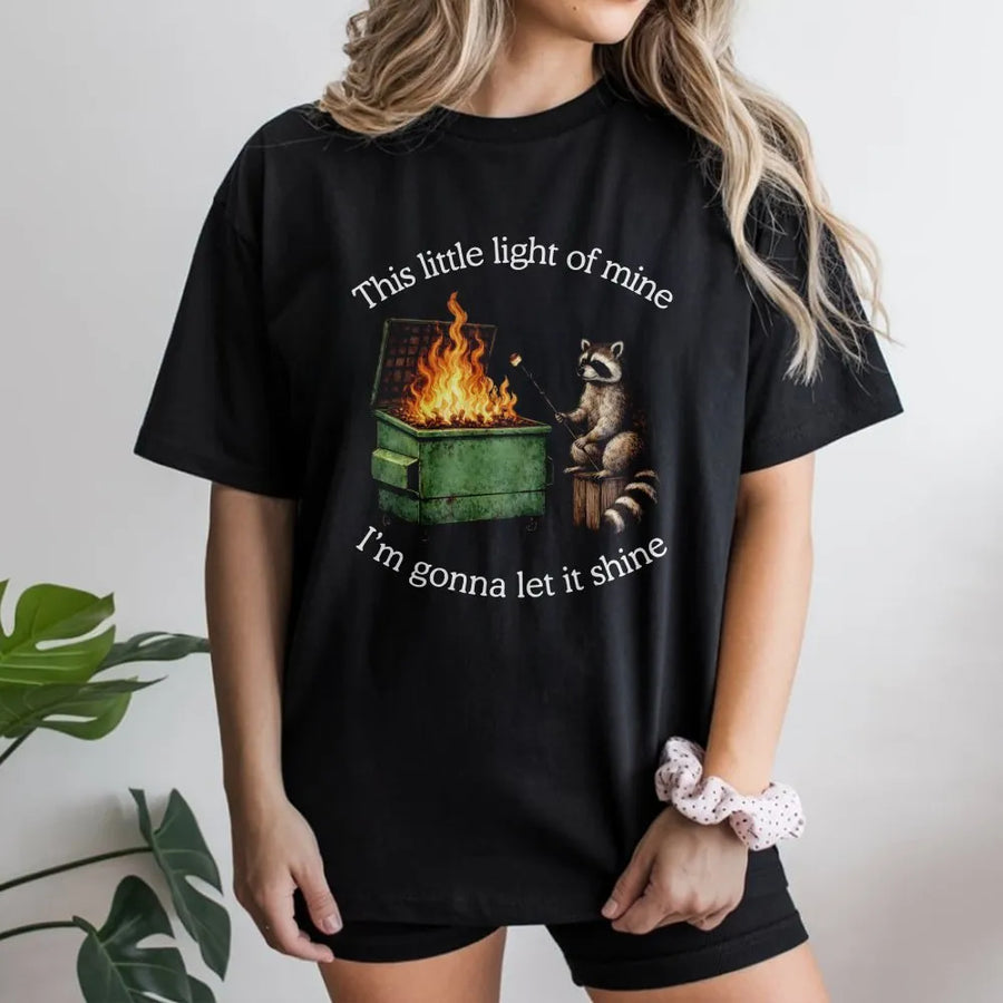 Dumpster Fire Raccoon T-Shirt | Funny Sarcastic Animal Graphic | Premium Soft Cotton Tee | Humorous Mental Health Gift for Him or Her